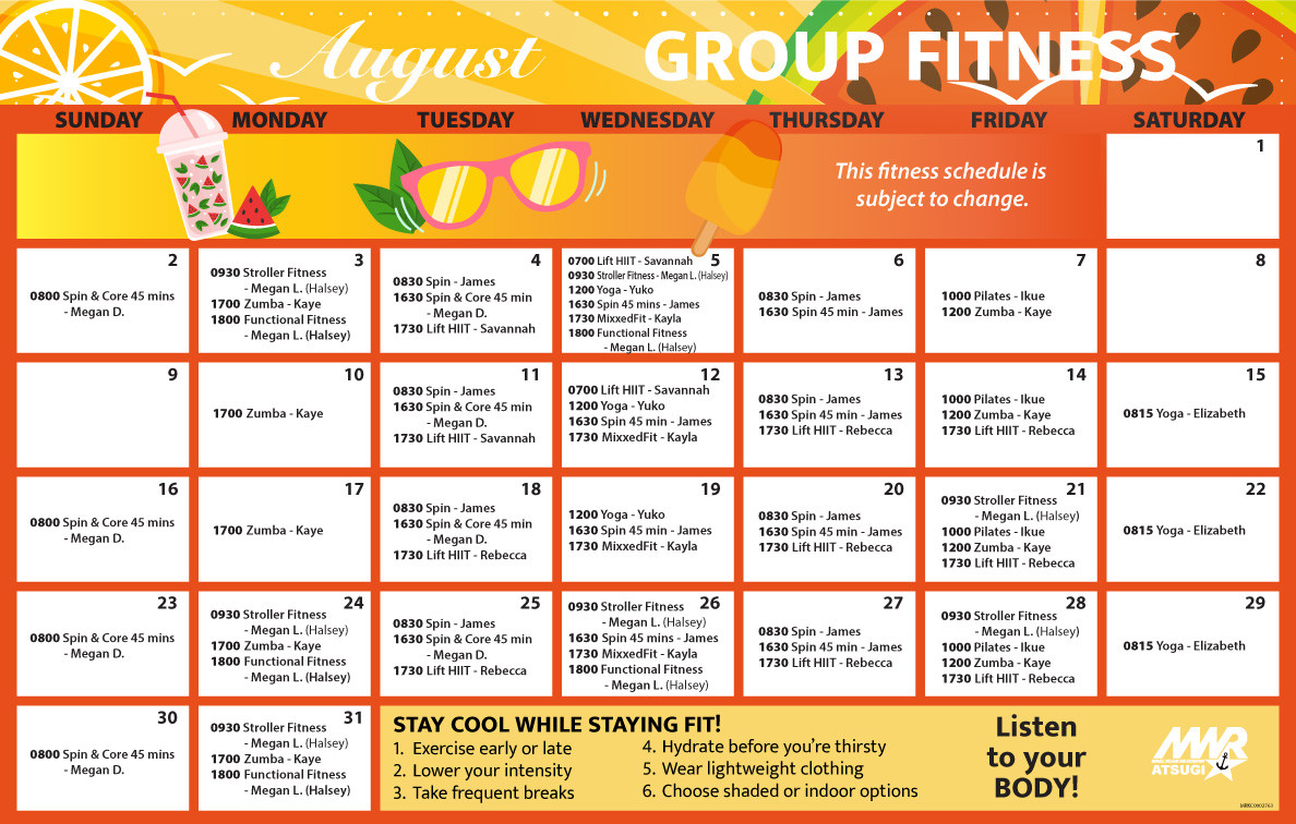 August Group Fitness Schedule