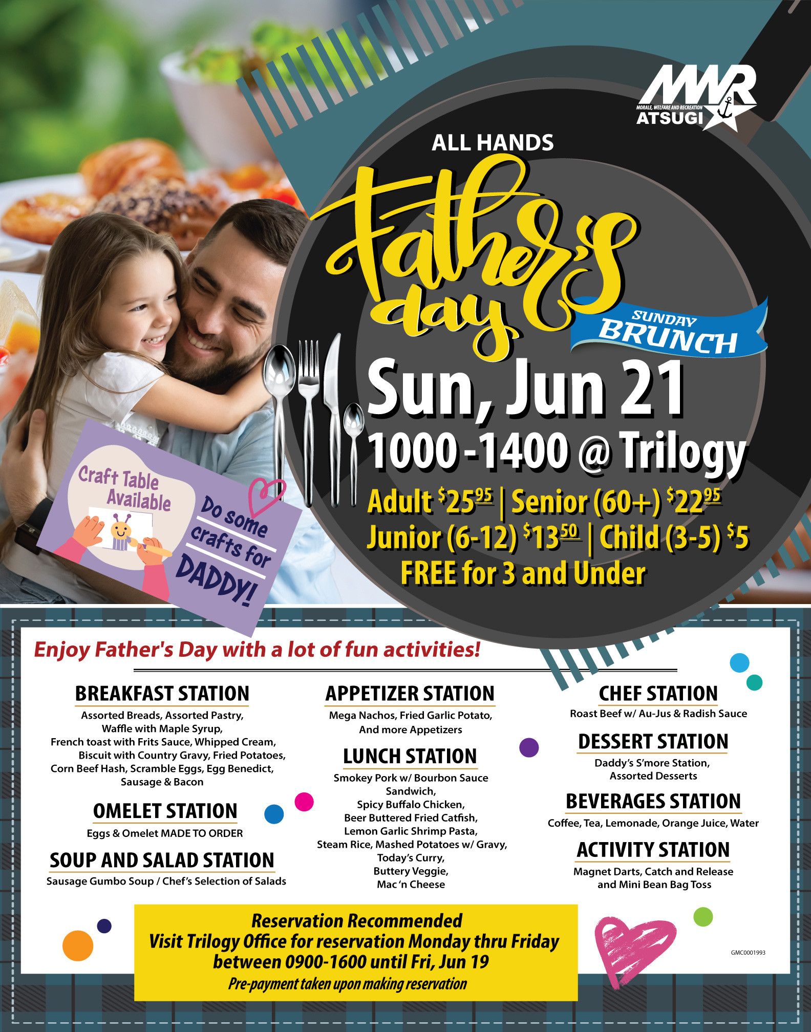 Father's Day Brunch at Trilogy Ballroom. June 21st. Reservations are recommended.